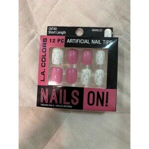 LA Colors Nails On Artificial Nail Tips CNT40 Marbled Pink White 12 Pc Short